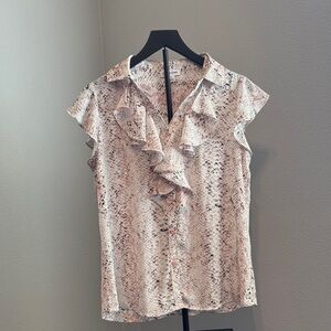 Calvin Klein Ruffled Snake Print Blouse - Cream and Black
